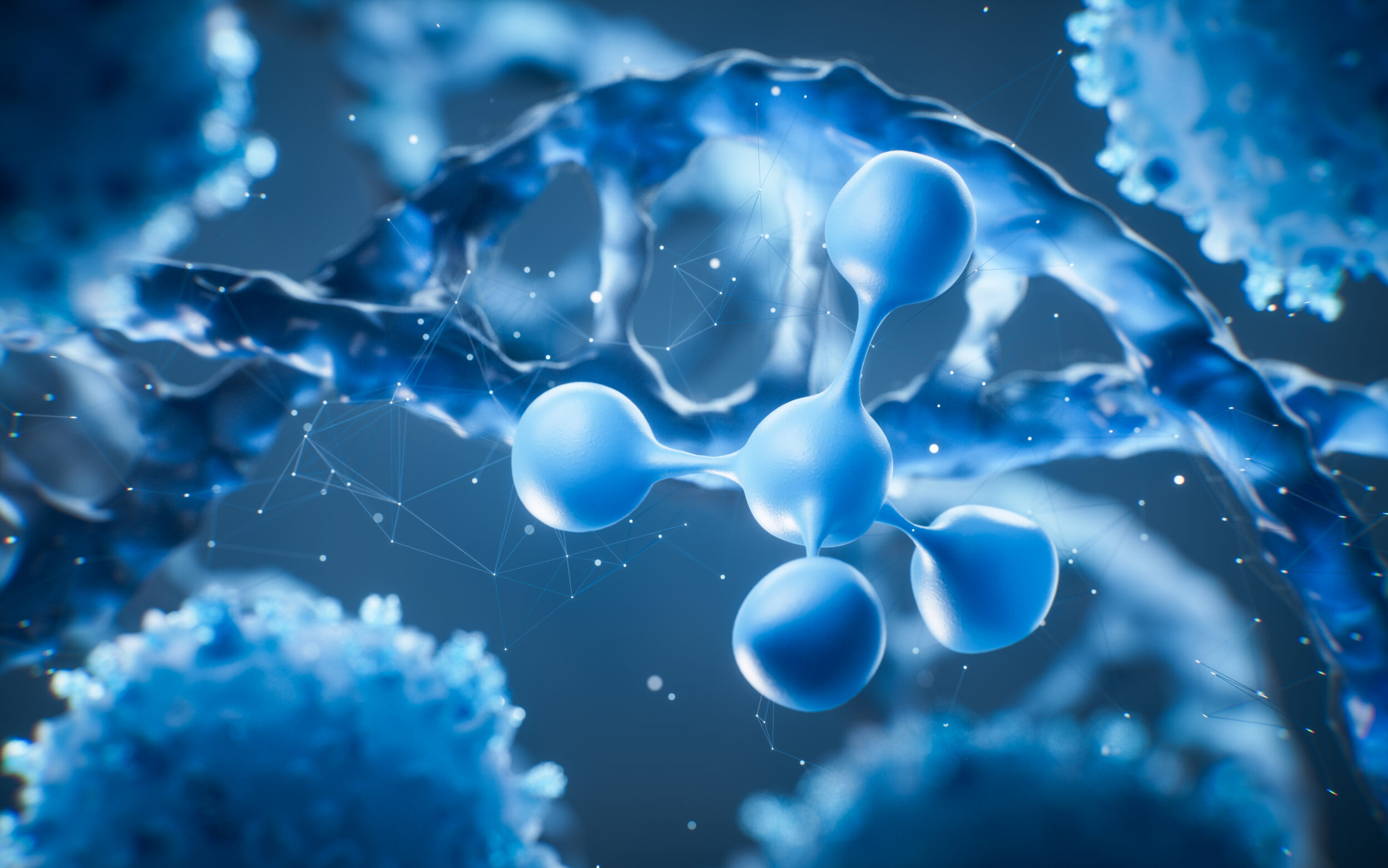 Molecule with biological DNA background, 3d rendering.
