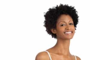 Pretty African American woman has nice facial proportions after removing excess fat.